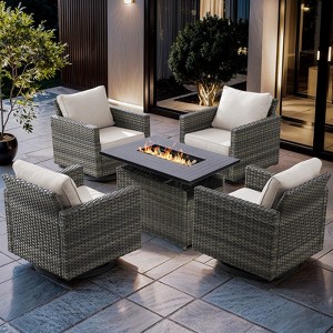 Buenhomino 5pcs Wicker Patio seating Furniture Fire Pit Set with Swivel Chairs for Garden Porch Backyard - 1 of 4