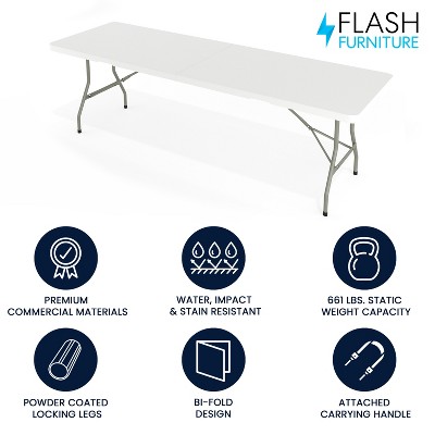 Kathryn 8-Foot Gray Metal and White Plastic Folding Table
