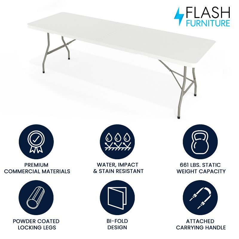Flash Furniture Kathryn 8-Foot Bi-Fold Granite White Plastic Banquet and Event Folding Table with Carrying Handle, 3 of 17