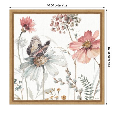 Lisa Audit Floral and Butterfly Watercolor Canvas Print with Brown Frame