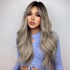 Jessie's Wig 26 Inch Wavy Hair With Curtain Bangs Synthetic Hair Ombre Ash Blonde With Dark Brown Color 1 Pc/Pack - 2 of 4