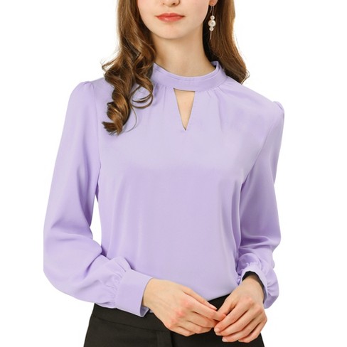 Allegra K Women's Office Keyhole Elegant Stand Collar Long Sleeve Chiffon  Blouses Light Purple X-large : Target