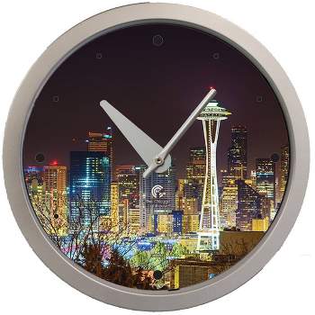 14.5" Seattle Skyline Contemporary Body Quartz Movement Decorative Wall Clock Silver - The Chicago Lighthouse