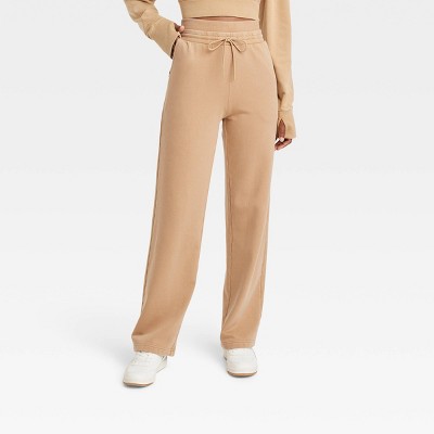 Women's High-Rise Open Bottom Fleece Pants - JoyLab™ Beige XS