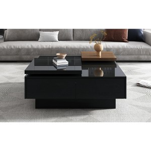 Gulches Movable Top Coffee Table - Modern Square Table with High Gloss Finish & 4 Hidden Storage Drawers for Living Room - 1 of 4