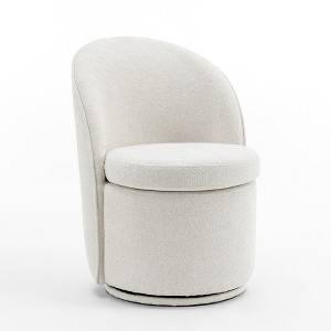 YOUNIKE Swivel Accent Chair 21" Wide Round Barrel Chair Modern Upholstered Living Room Chair Makeup Chair for Bedroom, Boucle Fabric - 1 of 4