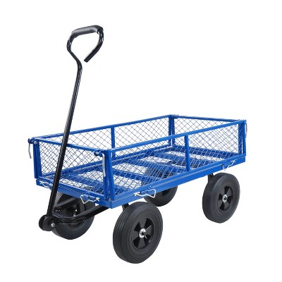 FURNIinspire Wheelbarrows And Lawn Carts Garden Utility Cart Wagon, Foldable Steel Transport Cart For Firewood, Yard Work, Blue, 37“*19"*40"