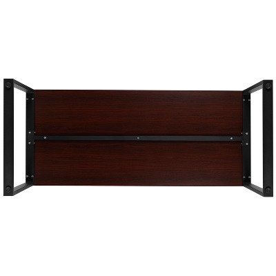 Mahogany and Black Steel Industrial Office Desk with Laminate Top
