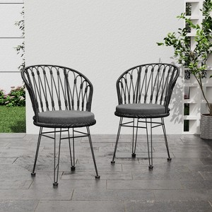 Sapphtopaz Patio Dining Chairs Set of 2 Rattan Patio Chairs with 2 Cushions for Patio, Outside, Living Room - 1 of 4