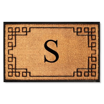 A1HC Bordered Designed Natural Coir & Rubber Monogrammed Doormat, Heavy Duty, Non-Slip Entry Mat