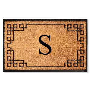 A1HC Bordered Designed Natural Coir & Rubber Monogrammed Doormat, Heavy Duty, Non-Slip Entry Mat - 1 of 4