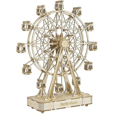 ROBOTIME 3D Wooden Puzzle Stagecoach Model  Model Kits DIY Cars Toy Gifts, Beige, 11"*4"*13.3"