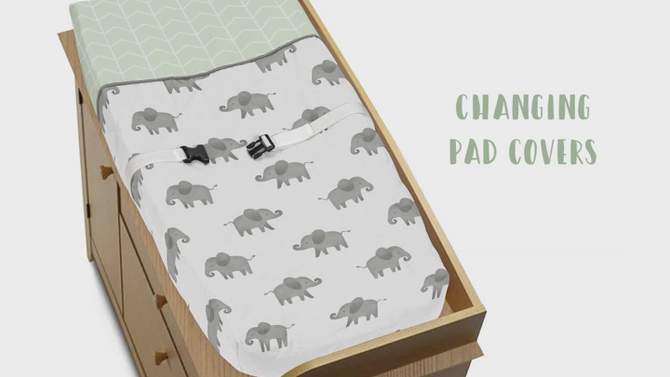 Sweet Jojo Designs Boy Girl Gender Neutral Unisex Baby Crib Bedding Set - Elephant Collection Green, Grey and White 4pc, 2 of 8, play video