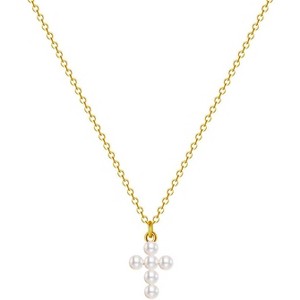 Tiny CZ Cross Pendant Necklace for Women, 18K Gold or Silver Plated Layered Chain - 1 of 4