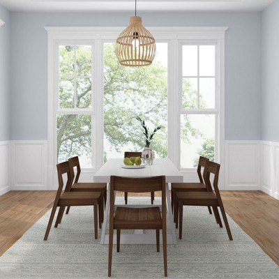 72" White Trestle Dining Table Set with 6 Walnut Chairs