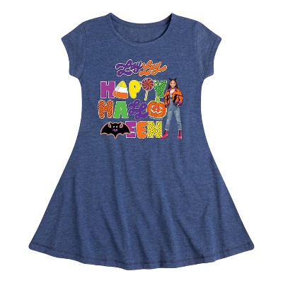 Girls' Nickelodeon Happy Halloween Icons Fit & Flair Cap Sleeve Dress - Heather Navy - Medium