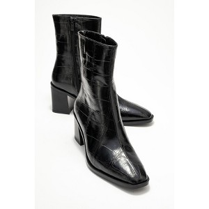Chara - Black Croc-Embossed Block Heel Boot (Women) black printed 7 Prologue Shoes - 1 of 4