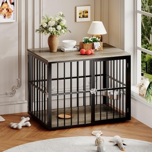 43" Large Dog Crate with Lockable Door, Heavy Duty Dog Kennel Furniture, Indoor Pet Cage House Side End Table - 1 of 4