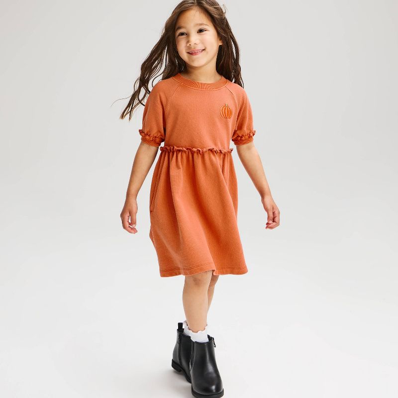Toddler Girls' Halloween Embroidered Pumpkin Short Sleeve Jumpsuit - Cat & Jack™ Orange 12M