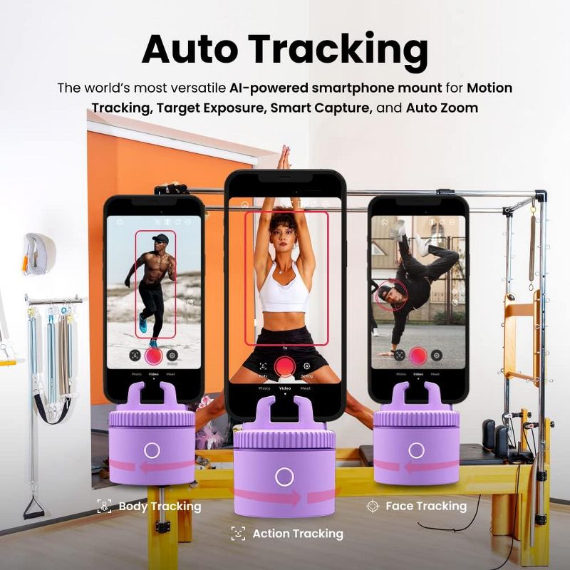 Pivo Pod Lite Auto Face Tracking Phone Holder, 360° Rotation, Handsfree Video Recording - Purple, 2 of 5