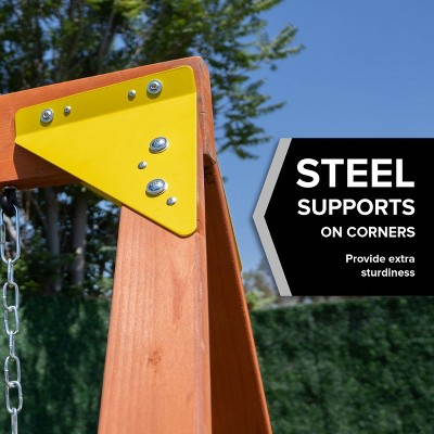 Brighton Outdoor Wood Swing Set with 3 Yellow Swings