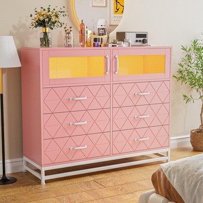 Modern 6-Drawer Dresser  – Sturdy Wood & Metal Dresser for Bedroom, Large Storage Cabinet With Smooth Gliding Drawers