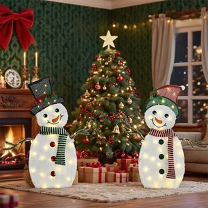 Wovenbyrd Holiday Time Set of 2 Light-Up Snowman Couple with Heart-Shaped Candy Cane Family Christmas Decoration, - 1 of 4