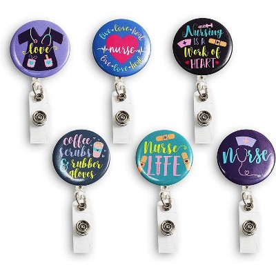 6-Count Retractable Badge Holders with Carabiner Reel Clip for ID/ Name Tag/ Key Card, Nurses Appreciation