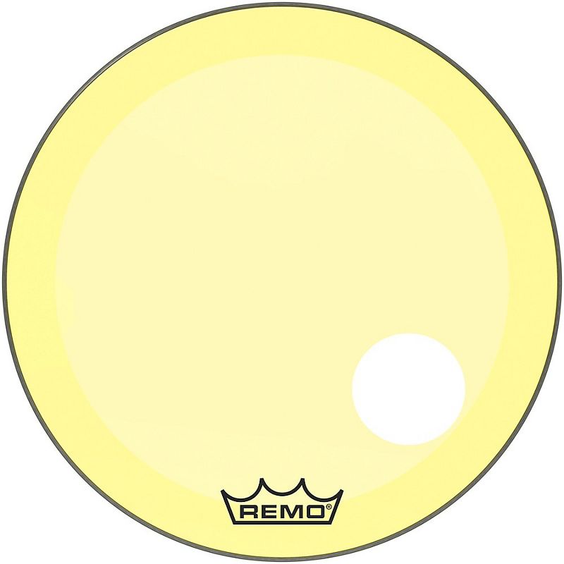 Remo Powerstroke P3 Colortone Yellow Resonant Bass Drum Head 5" Offset Hole, 1 of 3