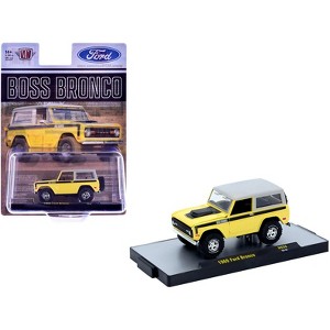 1969 Ford Bronco Yellow with Black Stripes and Gray Top Limited Edition to 6380 pieces 1/64 Diecast Model Car by M2 Machines - 1 of 3