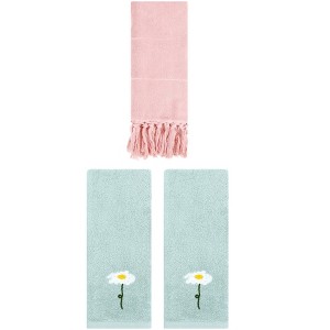 REGALWOVEN 3 Packs Cotton Soft Absorbent Floral Pattern and Solid Hand Towels - 1 of 4