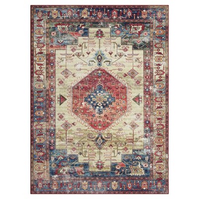 Wasshable Vintage Distressed Floral Print Living Room Bedroom Area Rug, Soft Non Slip Floor Carpet for Dining Room Home Office