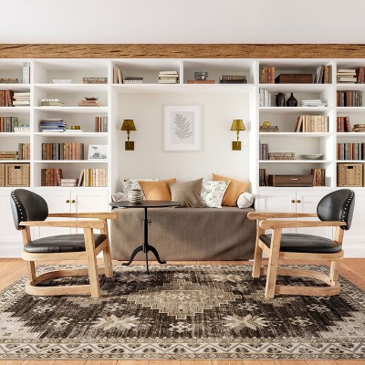 Brown Geometric Synthetic Washable 4' x 6' Area Rug