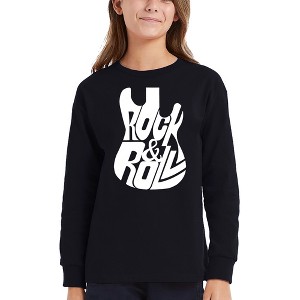 LA Pop Art Rock And Roll Guitar - Girl's Word Art Long Sleeve T-Shirt - 1 of 4