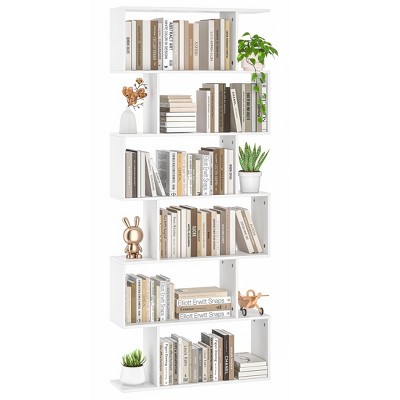 SUGIFT 6 Tier S-Shaped Bookshelf Storage Display Bookcase Decor Z-Shelf White