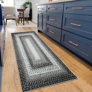 Braided Printed Runner Rug Washable Non-Slip Boho Accent Rug for Hallway, Living Room, Bedroom, Kitchen - 1 of 4