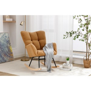VASIP Teddy Fabric Rocking Gilder ,Wooden Rocking Legs Chair for Living Room,Ivory - 1 of 4