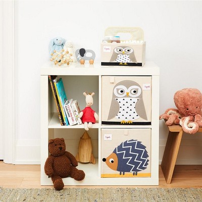 Friendly Owl Beige Fabric Collapsible Kids Storage Cube