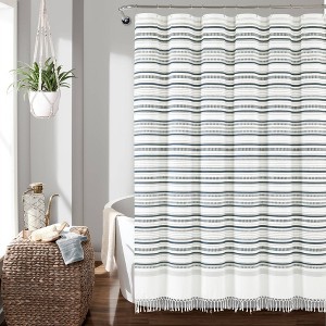72"x72" Urban Woven Yarn Dyed Eco-Friendly Recycled Cotton Shower Curtain Navy - Lush Décor: Bathroom Accessory, Plain Weave - 1 of 4