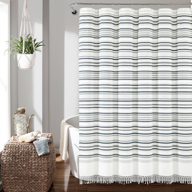 72&#34;x72&#34; Urban Woven Yarn Dyed Eco-Friendly Recycled Cotton Shower Curtain Navy - Lush D&#233;cor, 1 of 6