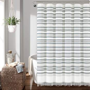 72"x72" Urban Woven Yarn Dyed Eco-Friendly Recycled Cotton Shower Curtain Navy - Lush Décor