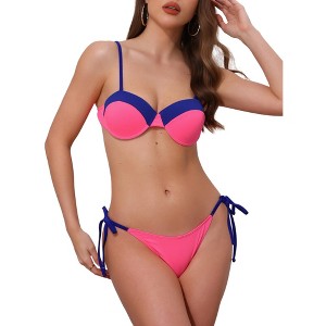 INSPIRE CHIC Women's Contrast Color Ribbed Bikini Sets, Triangle Bottom Swimwear Bathing Suits 1 Set - 1 of 4