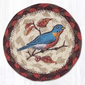 Earth Rugs Wildlife Bluebird Printed Coaster – 5"x5" Round Jute, Hand-Stenciled Rustic Nature Accent - 1 of 3