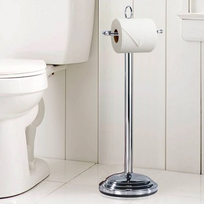 Polished Silver Free Standing Toilet Paper Holder