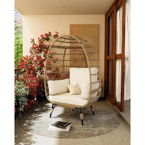 Oversize Rattan Egg Chair Outdoor Wicker Patio Lounge Chairs with Steel Frame Stand and 4 Cushions for Patio, Porch, Backyard, living rooms - 1 of 4