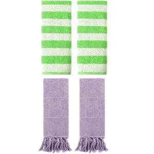 REGALWOVEN 4 Packs Striped and Solid Tassels Absorbent Soft Cotton Hand Towel for Bathroom - 1 of 4
