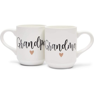 Sparkle and Bash 2-Pack White Ceramic Coffee Mugs Tea Cups, Grandpa & Grandma