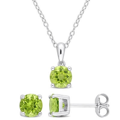 EVERLY JEWELRY | Sterling Silver Created Gemstone and Multiple Gemstones 2-Piece Set of Pendant with Chain and Earrings