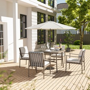 HAPPATIO Patio Outdoor Dining Set, Aluminum Patio Dining Set Includes 1 Outdoor Dining Table with Umbrella Hole and Dining Chairs for Lawn, Porch. - 1 of 4
