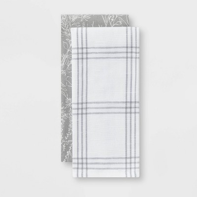 2pk Cotton Printed Kitchen Towels Gray - Threshold™